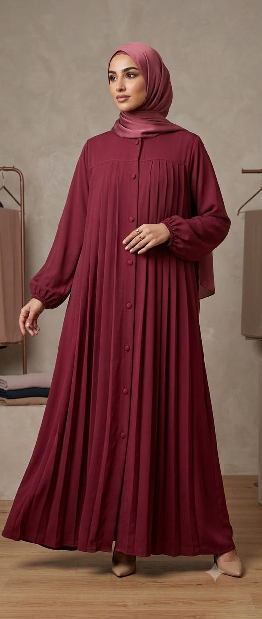 Pleated Button-Front Abaya