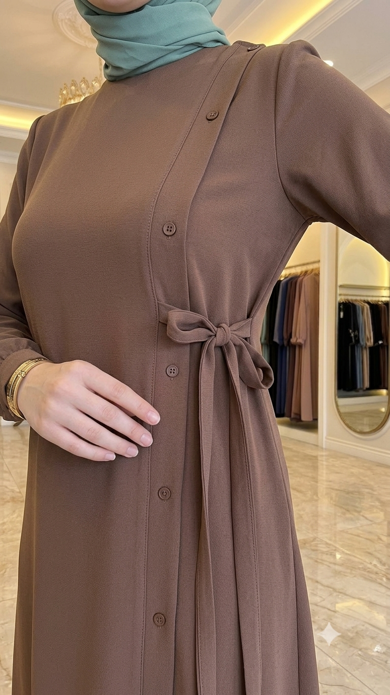 Premium Mocha Side-Tie Modest Abaya