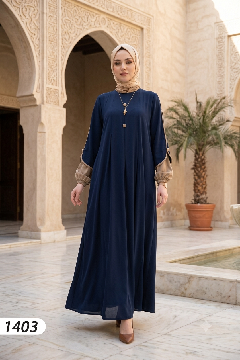 Loose-fit, modest maxi design abaya with two tone seleves contrast