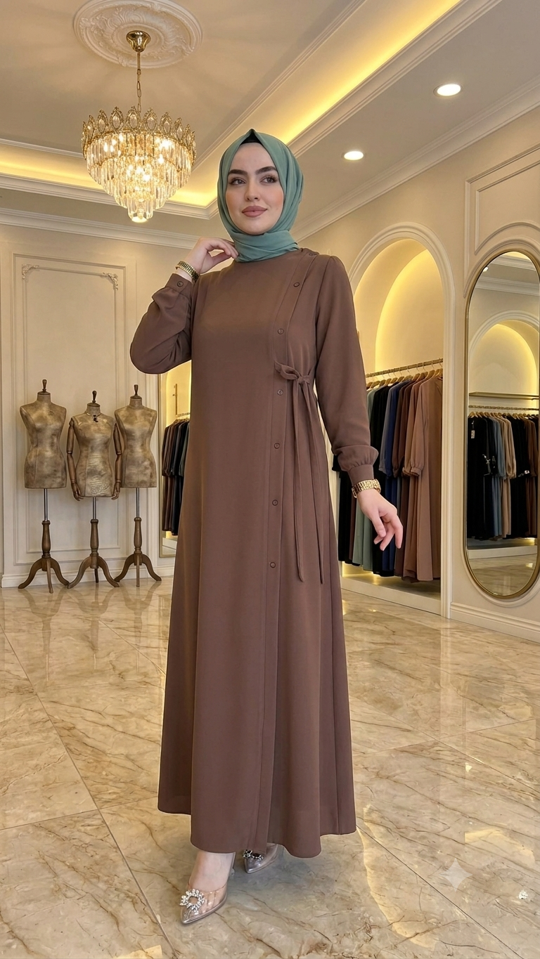 Premium Mocha Side-Tie Modest Abaya